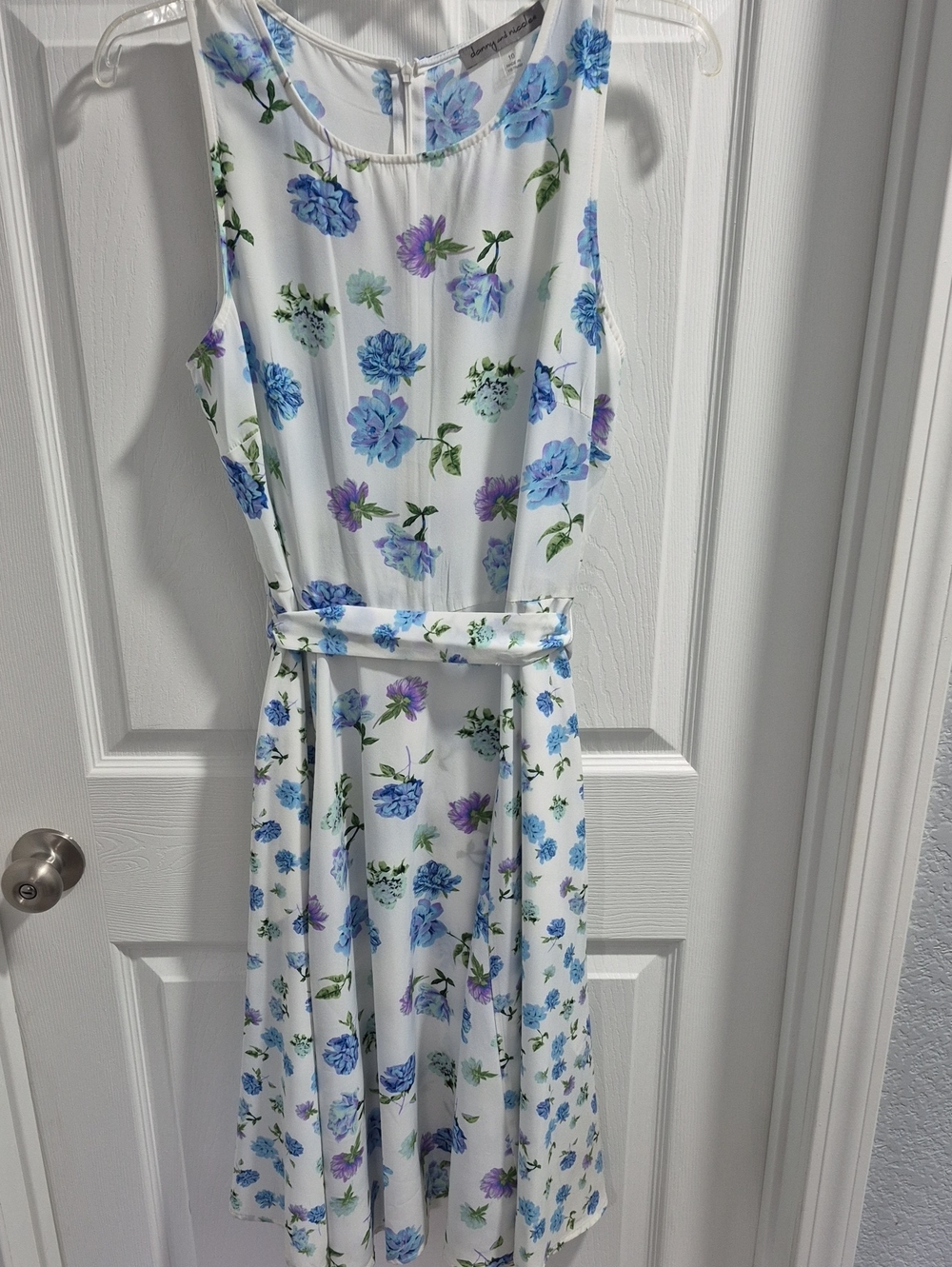 Danny & Nicole White Midi Dress with Blue & Purple Floral Print